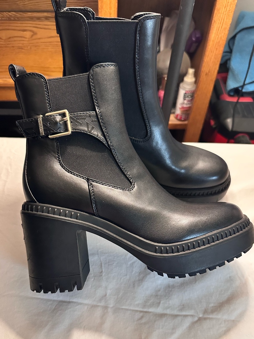 Calvin Klein Fayth Gothic Dark Academia Bikercore Chunky Heel platform Boots NW